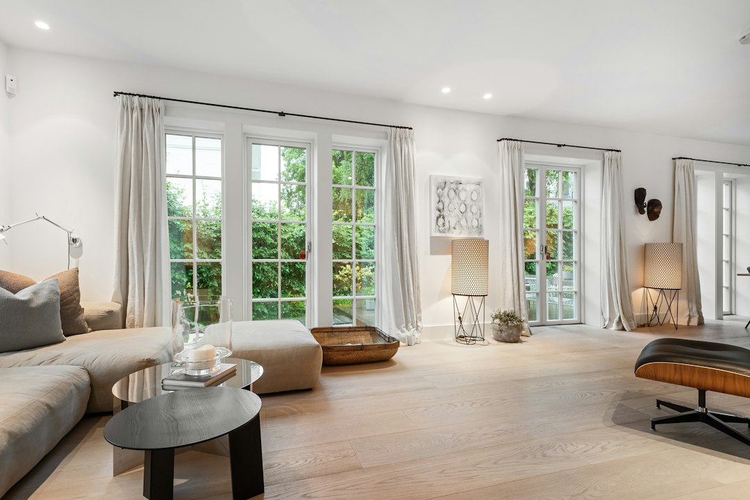 Layered curtains and drapes in an elegant living room