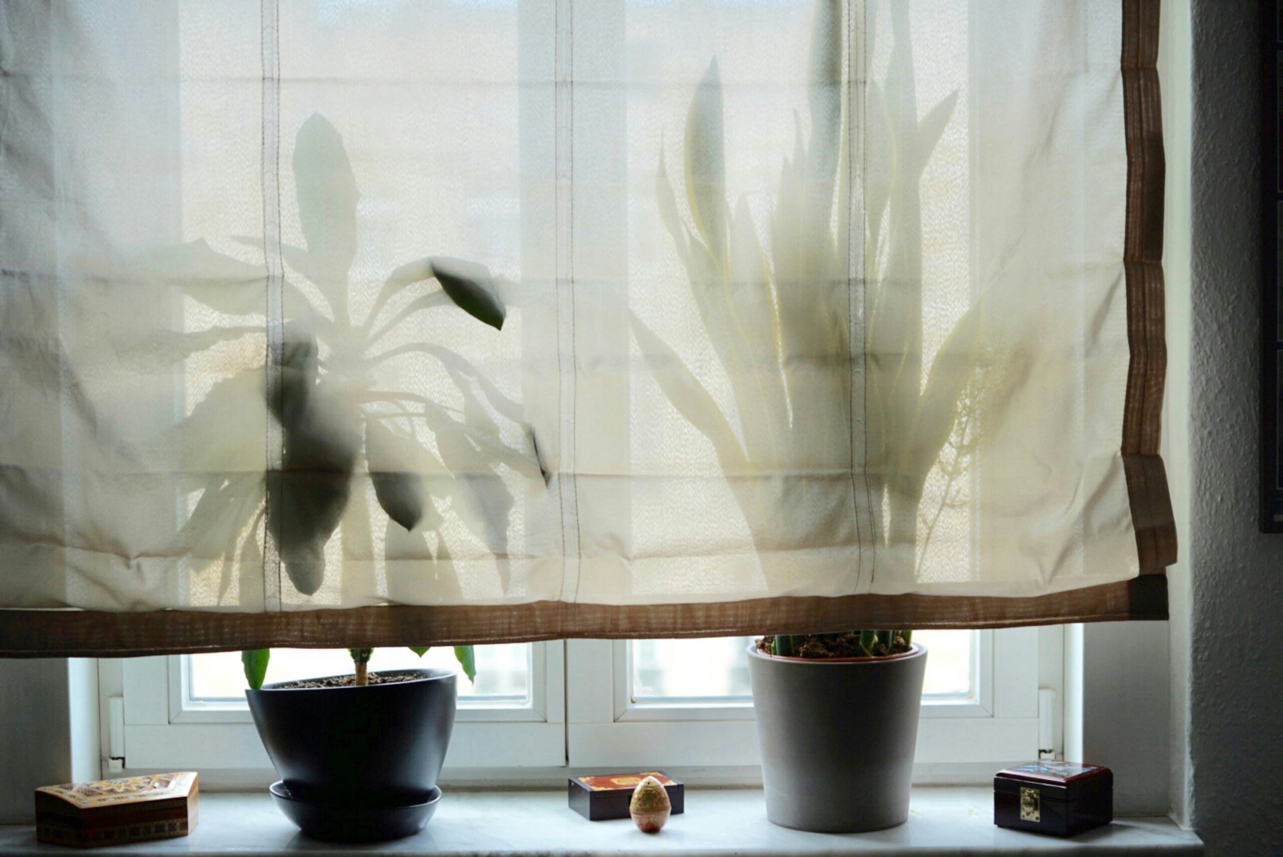 Decorative Roman curtain above elegant curtains