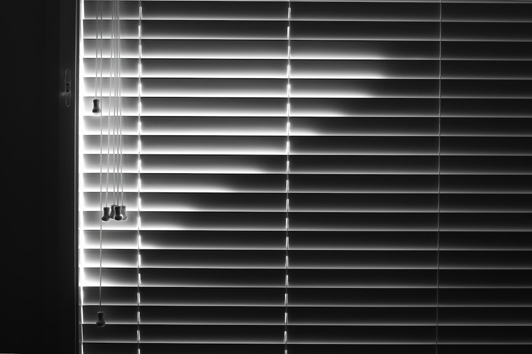 Sunlight filtered through adjustable Venetian blind slats