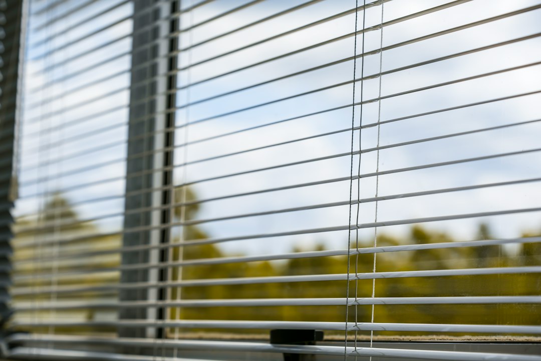 Venetian blinds angled to balance daylight and privacy