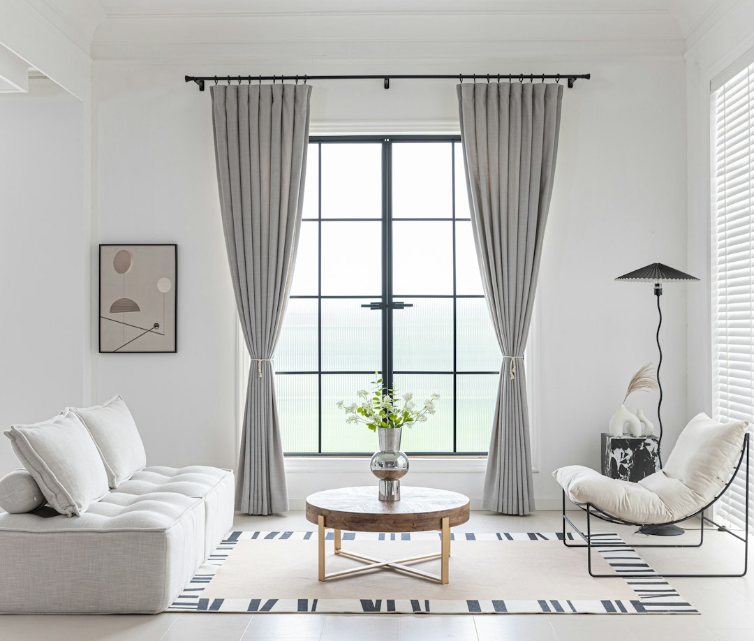 Warm terracotta drapes in a sophisticated living room