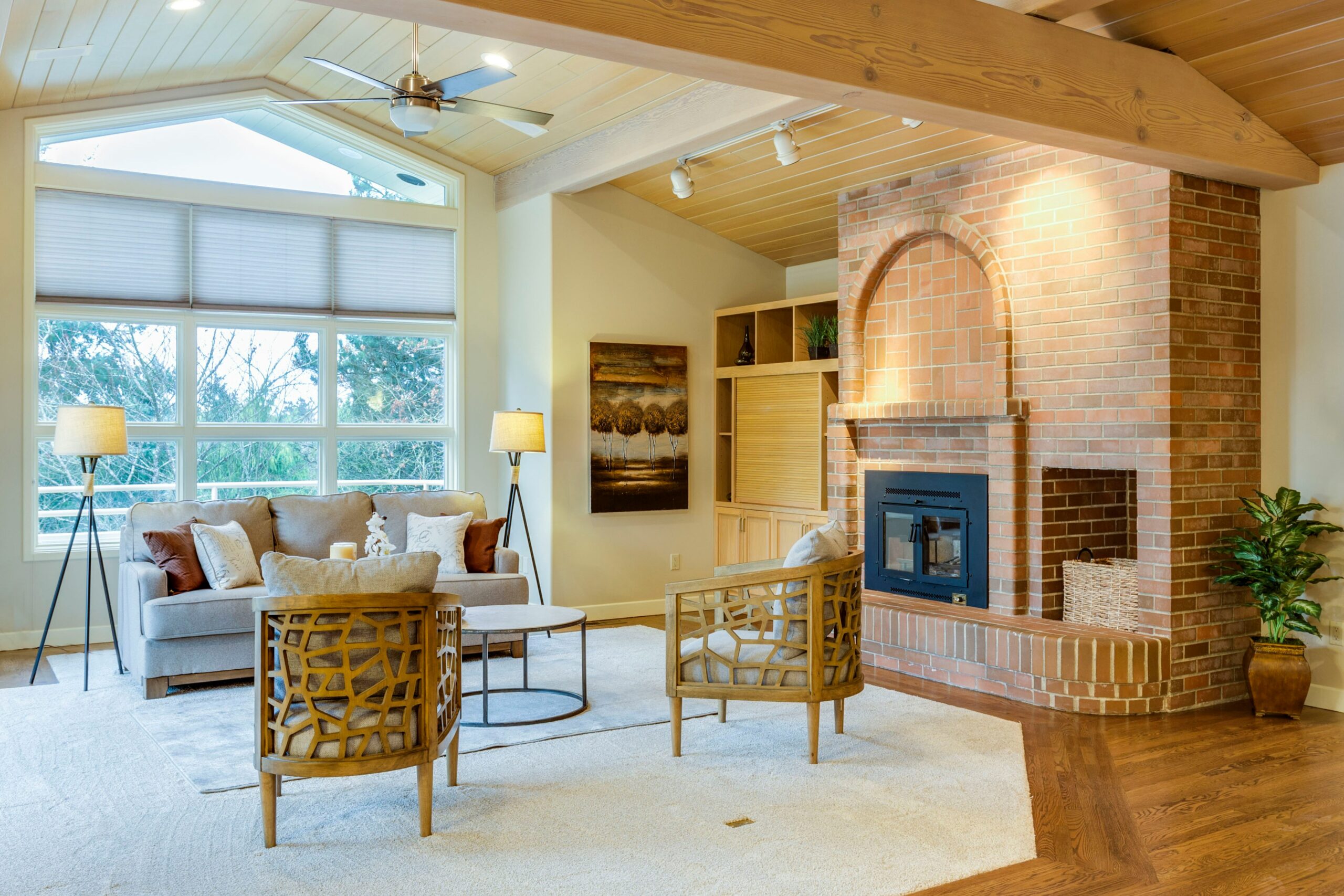 honeycomb blinds with layered interiors in a modern living room
